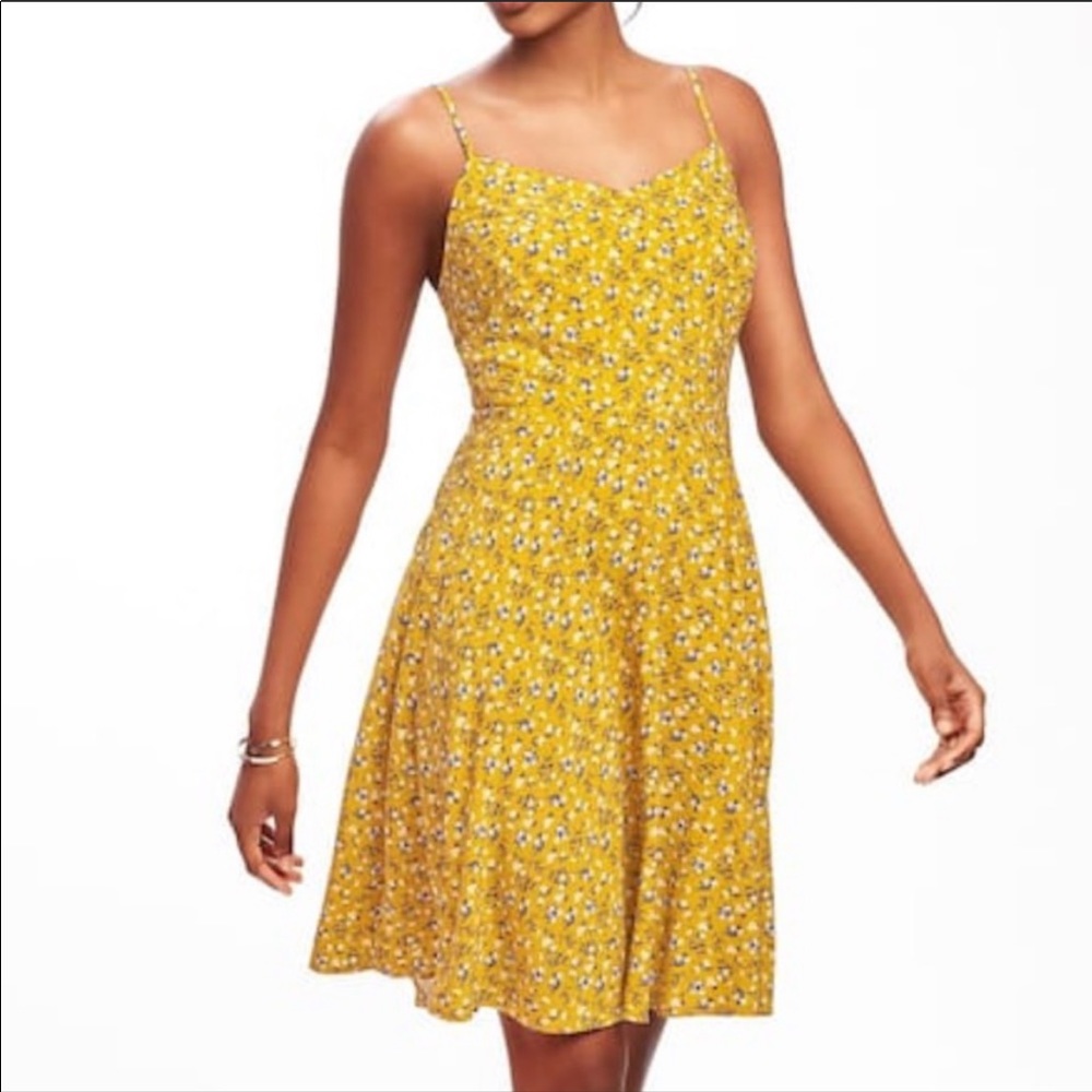 Yellow Floral Fit & Flare Cami Dress